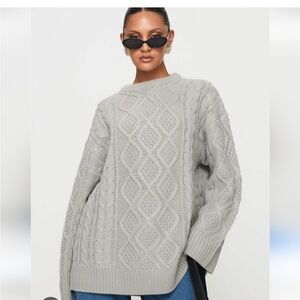 NWT REVOLVE LIONESS GIGI KNIT Gray Cable Knit Crewneck Sweater